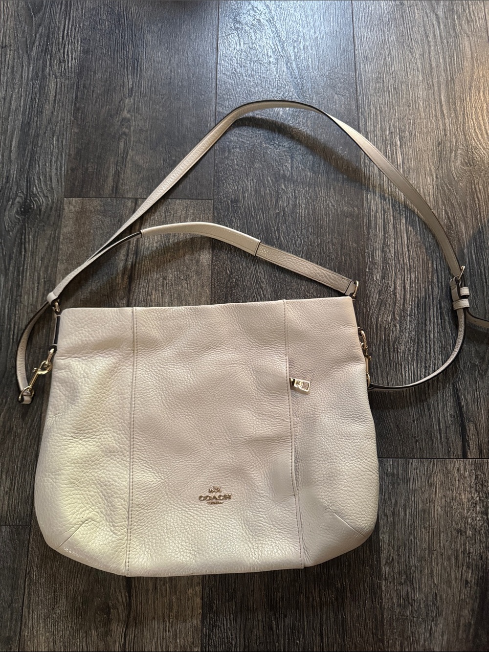 Coach Pebbled Leather Shoulder Bag in Light Beige